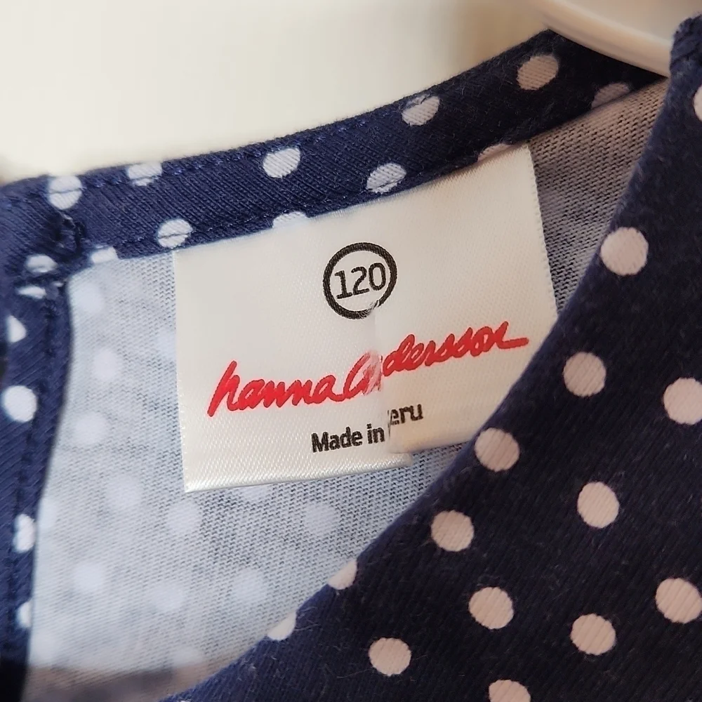 Hanna Andersson Girls Navy Lace Trim Polka Dot Top Size 120 or Size 6